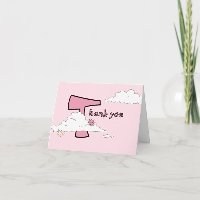 Roligt Rosa Doodle Cloud Baby Shower Tack Kort (Framsida)