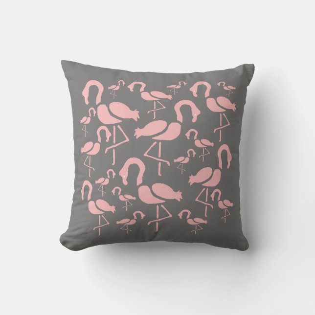 Roligt Rosa Flamingo-fågelkonst Kudde (Framsida)