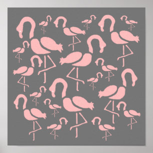 Roligt Rosa Flamingo-fågelkonst Poster