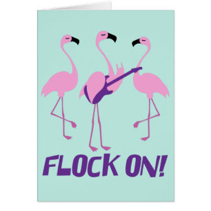 Roligt rosa Flamingokort - leka för rock musik Hälsningskort