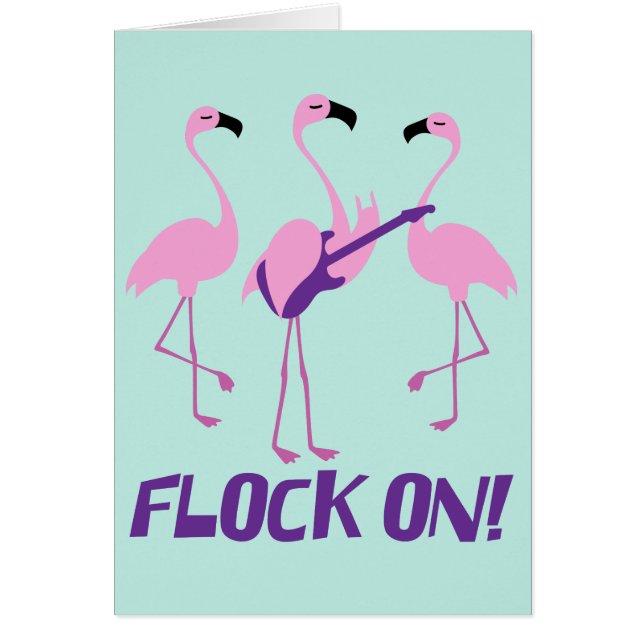 Roligt rosa Flamingokort - leka för rock musik Hälsningskort (Framsidan)