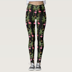 Roligt! Rosa Flamingos & palmträd på svart Leggings