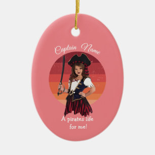 Roligt Rosa Girl Pirat Ceramic Ornamic Ornament