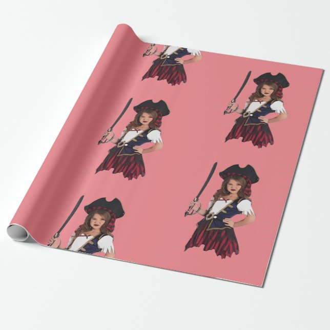 Roligt Rosa Girl Pirat Presentpapper (Utrullad)