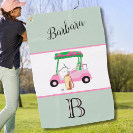 Roligt Rosa Golf Cart Monogram Namn Golf Towel