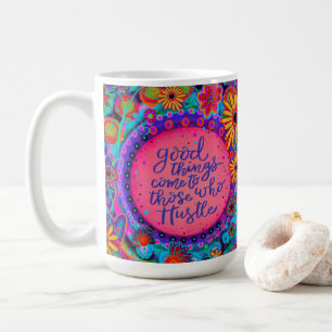 Roligt Rosa Hustle Quote Pension Inspirief Kaffemugg