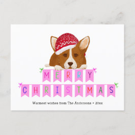 Roligt Rosa jul Banner Red Hat Corgi Vykort