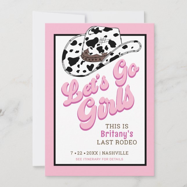 Roligt Rosa Låt oss Go Girls Bachelorette Party Inbjudningar (Framsida)