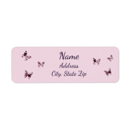 Roligt Rosa Lila Satin Butterflies Mönster Adress Returadress Etikett