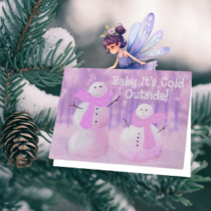 Roligt Rosa Lila Snögubbe Personlig Helgdag Kort
