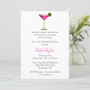 Roligt Rosa Martini Cocktail Hour Bachelorette Par Inbjudningar