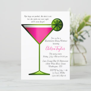 Roligt Rosa Martini Cocktail Hour Bachelorette Par Inbjudningar