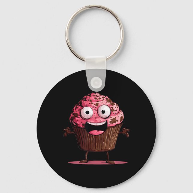 Roligt rosa muffins ansikte för cupcakes och muffi nyckelring (Framsida)