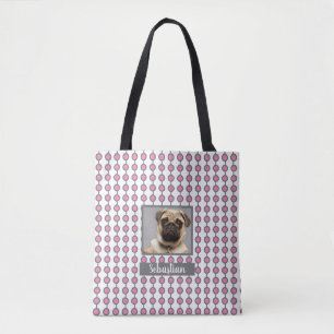 Roligt Rosa och Grått Geometric Dot Mönster Pet Ph Tygkasse