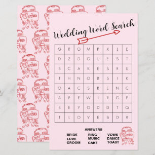 Roligt Rosa och Red Bröllop Ord Search Game