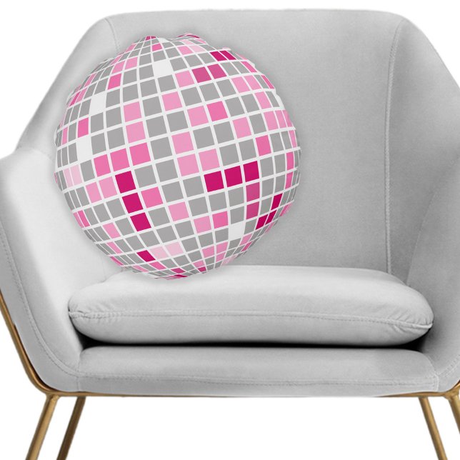 Roligt Rosa och Röda diskoteket Boll Rund Kudde (Disco ball pillow in pink and red adds a fun party atmosphere to any room.)