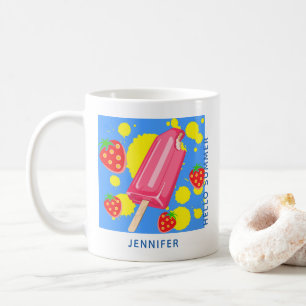 Roligt Rosa Popsicle and Strawbär Hej Summer Kaffemugg