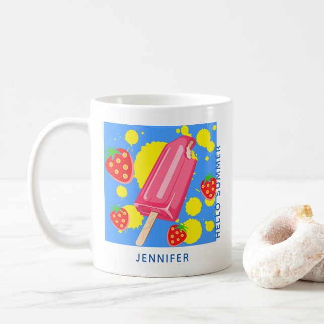 Roligt Rosa Popsicle and Strawbär Hej Summer Kaffemugg (Med munk)