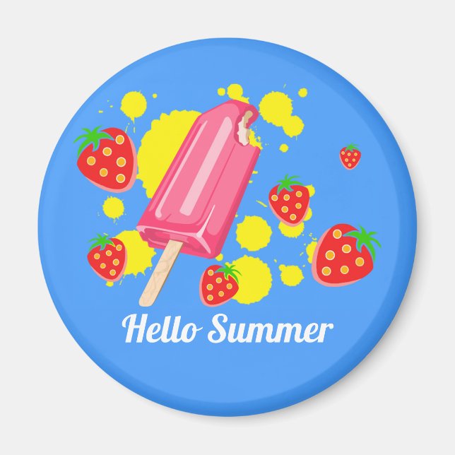 Roligt Rosa Popsicle and Strawbär Hej Summer Magnet (Framsidan)