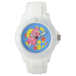 Roligt Rosa Popsicle and Strawbär Illustration Armbandsur