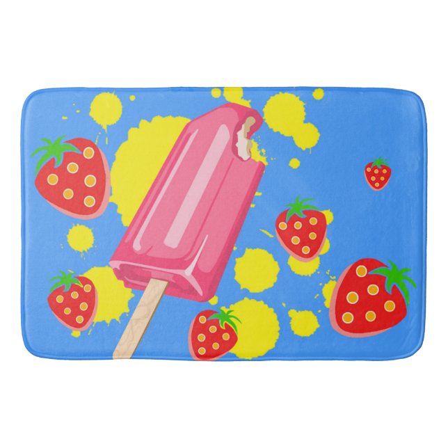 Roligt Rosa Popsicle and Strawbär Illustration Badrumsmatta (Framsidan)