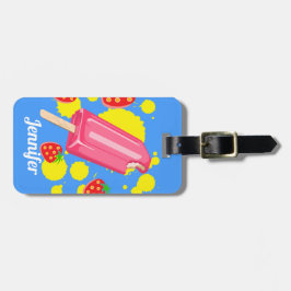 Roligt Rosa Popsicle and Strawbär Illustration Bagagebricka