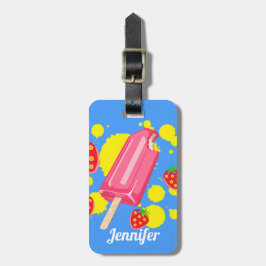 Roligt Rosa Popsicle and Strawbär Illustration Bagagebricka