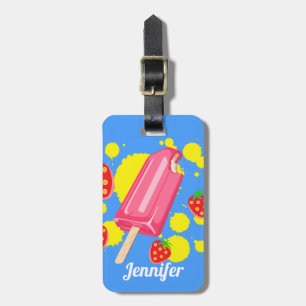 Roligt Rosa Popsicle and Strawbär Illustration Bagagebricka