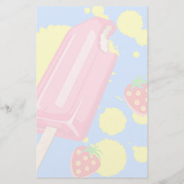Roligt Rosa Popsicle and Strawbär Illustration Brevpapper