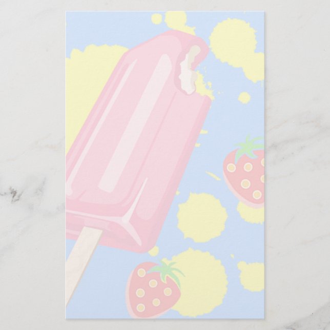 Roligt Rosa Popsicle and Strawbär Illustration Brevpapper (Framsida)