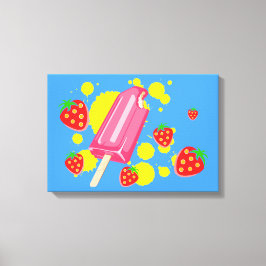 Roligt Rosa Popsicle and Strawbär Illustration Canvastryck