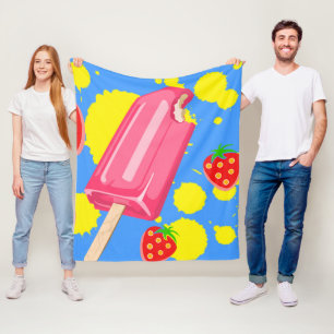 Roligt Rosa Popsicle and Strawbär Illustration Fleecefilt