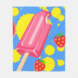 Roligt Rosa Popsicle and Strawbär Illustration Fleecefilt