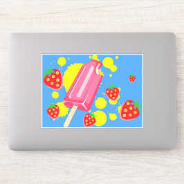 Roligt Rosa Popsicle and Strawbär Illustration Klistermärken