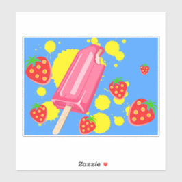 Roligt Rosa Popsicle and Strawbär Illustration Klistermärken