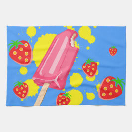 Roligt Rosa Popsicle and Strawbär Illustration Kökshandduk
