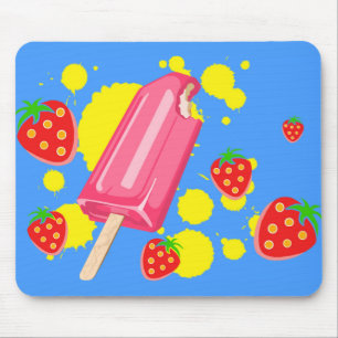 Roligt Rosa Popsicle and Strawbär Illustration Musmatta