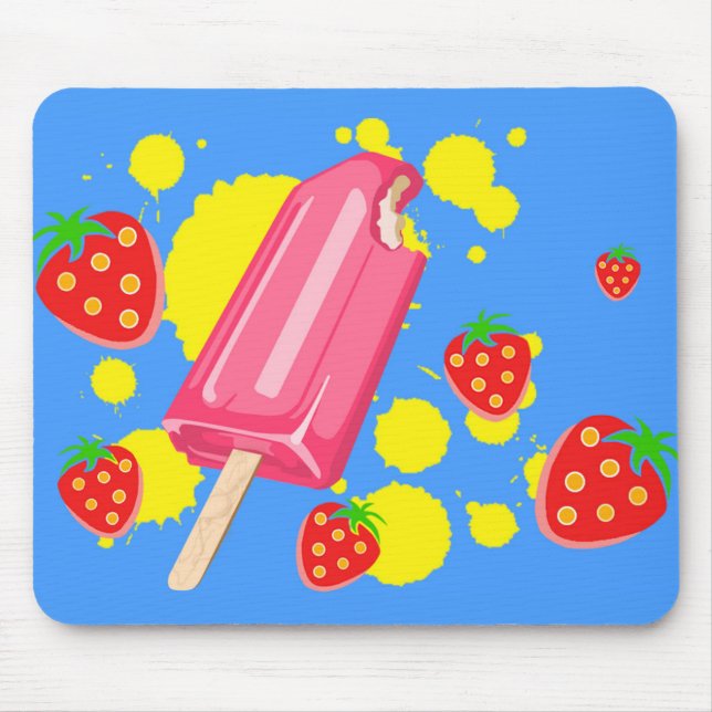 Roligt Rosa Popsicle and Strawbär Illustration Musmatta (Framsidan)