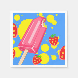 Roligt Rosa Popsicle and Strawbär Illustration Pappersservett