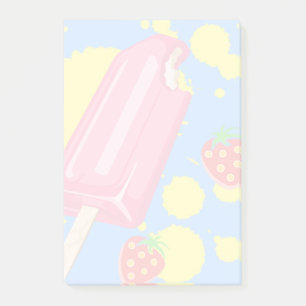 Roligt Rosa Popsicle and Strawbär Illustration Post-it Block