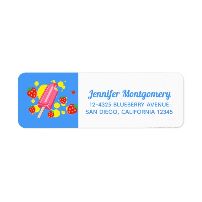 Roligt Rosa Popsicle and Strawbär Illustration Returadress Etikett (Framsidan)