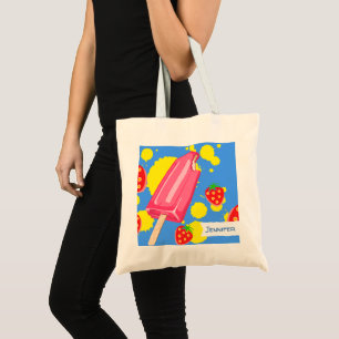 Roligt Rosa Popsicle and Strawbär Illustration Tygkasse