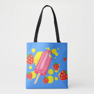Roligt Rosa Popsicle and Strawbär Illustration Tygkasse