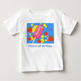 Roligt Rosa Popular och Jordgubbar 1:a födelsedag T Shirt