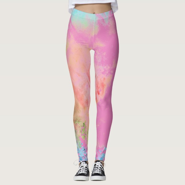 Roligt Rosa Rainbow Tie Dye Leggings (Framsida)