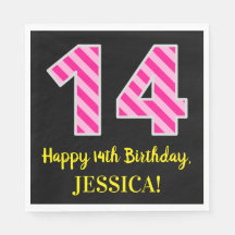 Roligt Rosa Rand 14; Lycklig 14:e födelsedagen; Na
