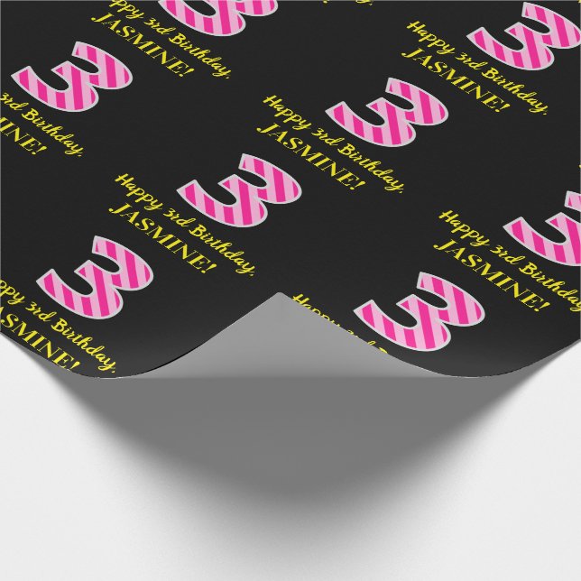 Roligt Rosa Rand "3"; Lycklig tredje födelsedagen; Presentpapper (Hörn)