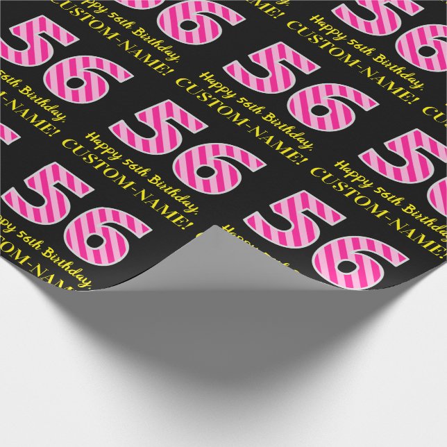 Roligt Rosa Rand "56"; Lycklig 56:e födelsedagen;  Presentpapper (Hörn)