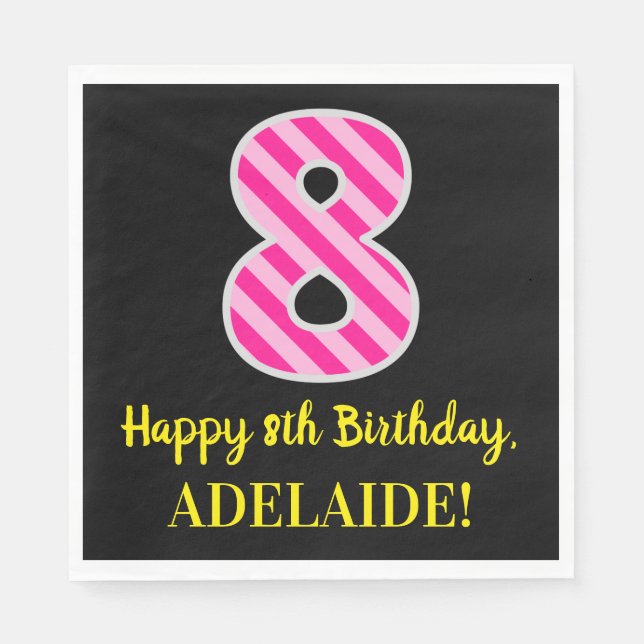 Roligt Rosa Rand "8"; Lycklig 8:e födelsedagen; Na Pappersservett (Framsidan)
