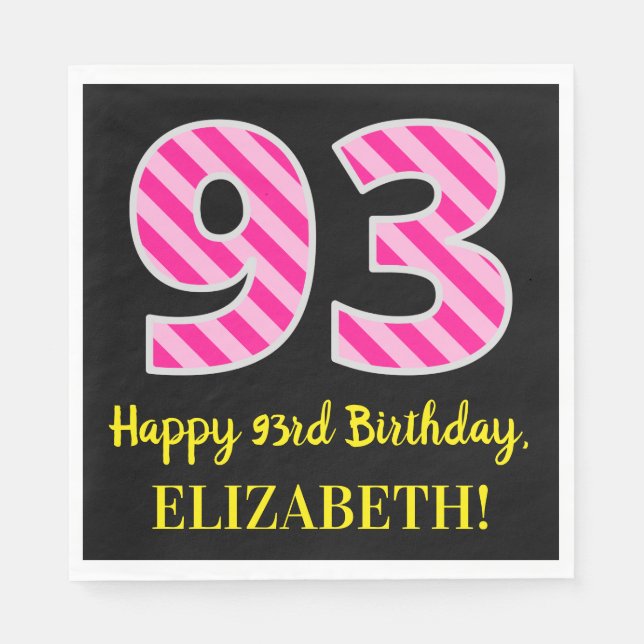 Roligt Rosa Rand ’93’; Lycklig 93:e födelsedagen;  Pappersservett (Framsidan)